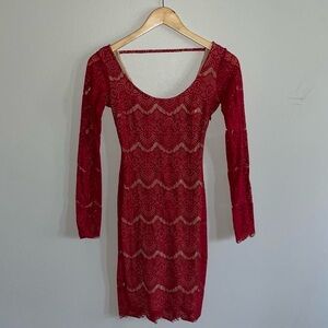 Bebe Red Long Sleeve Bodycon Dress